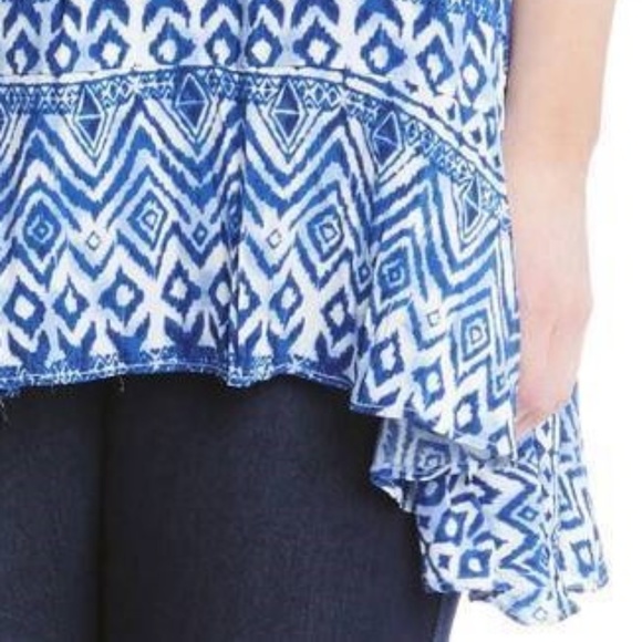 Karen Kane Women's Plus 1X 2X Blue Ikat Lace Yoke Sleeveless Tunic Top Boho NWT - Picture 5 of 9